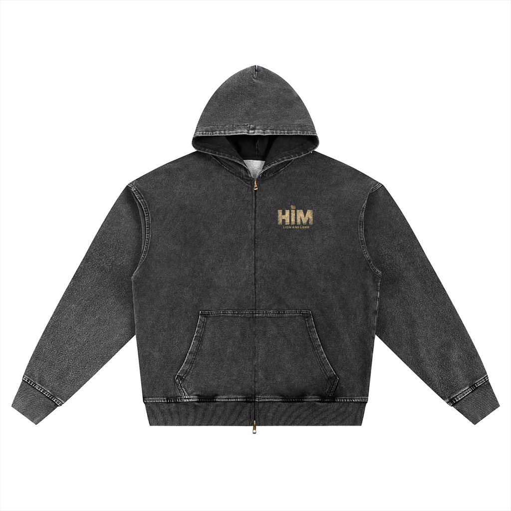 O.G. HIM Snow Wash Oversized Zip-Up Hoodie